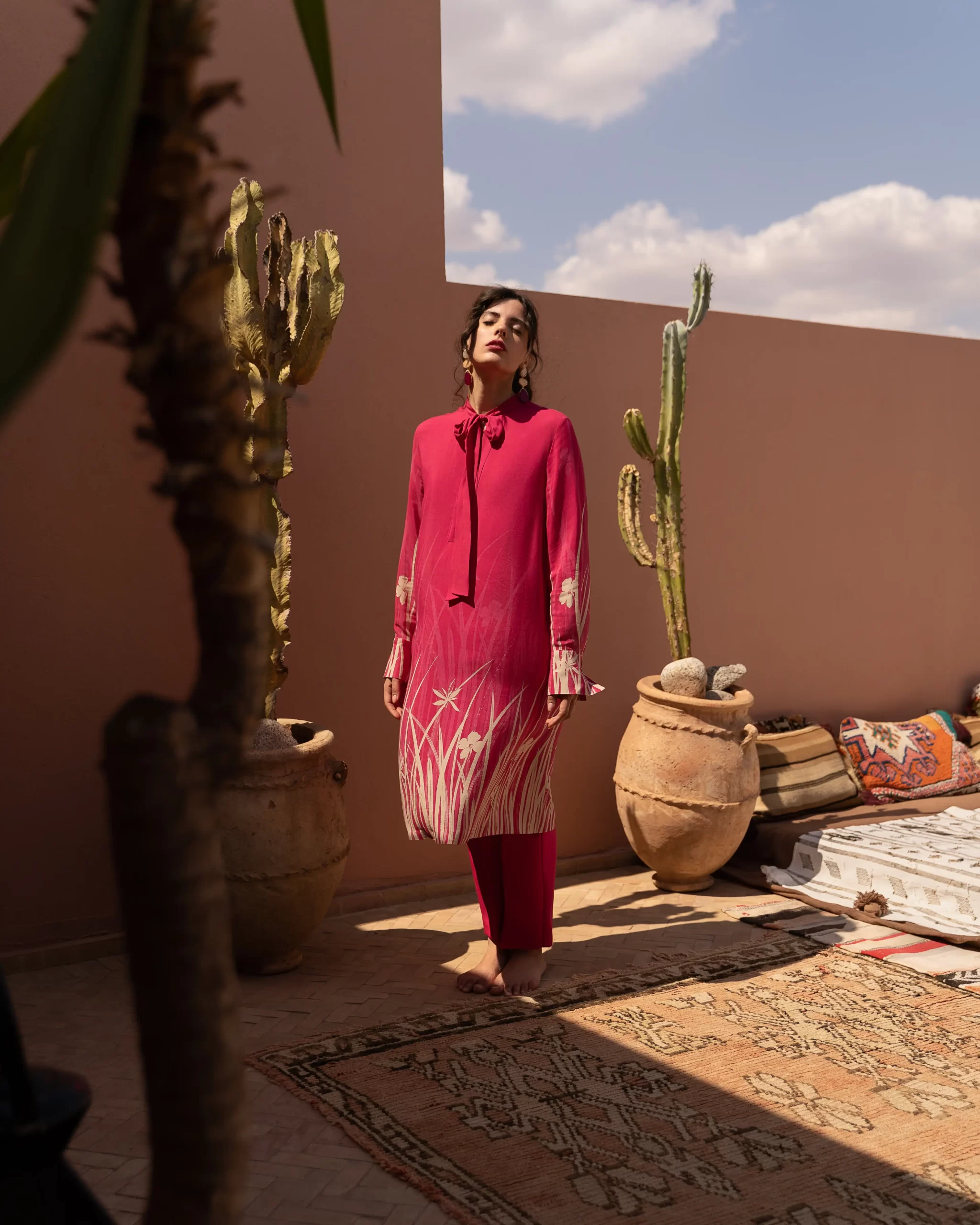 A woman posing in Marrakech for Elena Mirò